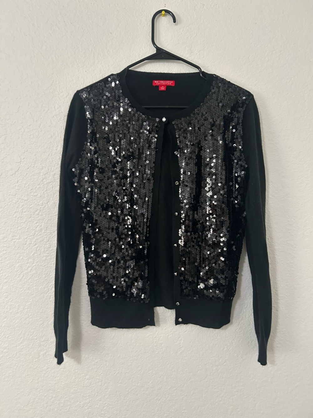 New York & Company Black Sequin Cardigan Shimmer Holiday Glam Sweater Size M - Picture 2 of 6
